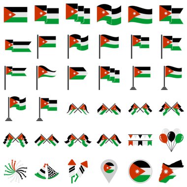 Jordan flags icon set, Jordan independence day icon set vector sign symbol
