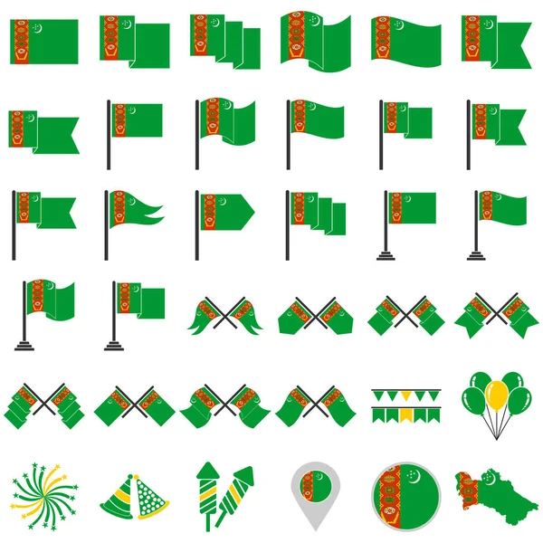 Conjunto Ícones Bandeiras Turquemenistão Ícone Dia Independência Turquemenistão Conjunto Símbolo — Vetor de Stock