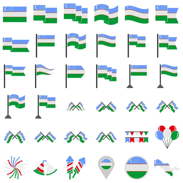 Üzbegisztán Zászlók Ikon Készlet Üzbegisztán Függetlenségi Nap Ikon Set Vektor — Stock Vector