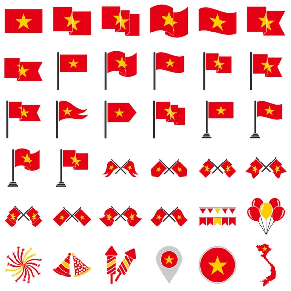 Bandeiras Vietnã Conjunto Ícones Dia Independência Vietnã Conjunto Ícones Símbolo — Vetor de Stock