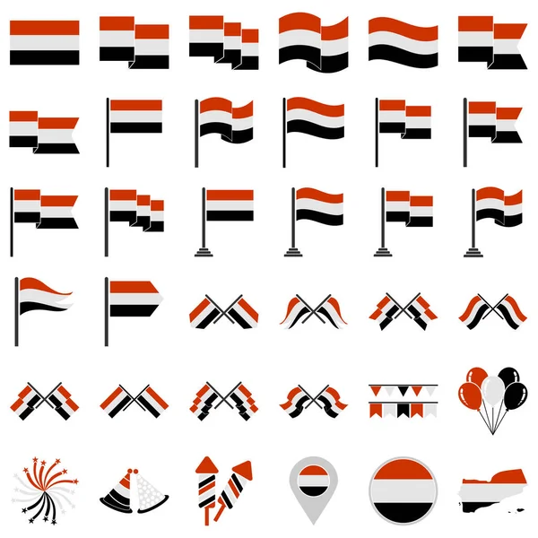 Jemen Zászlók Ikon Készlet Jemen Függetlenségi Nap Ikon Set Vektor — Stock Vector