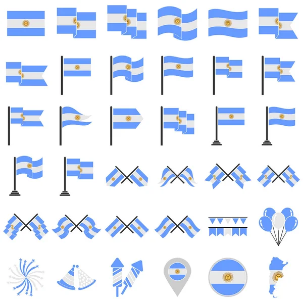 Ensemble Icônes Des Drapeaux Argentins Ensemble Icônes Jour Indépendance Argentine — Image vectorielle