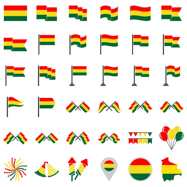 Bolivia Banderas Icono Conjunto Bolivia Independencia Día Icono Conjunto Vector — Vector de stock