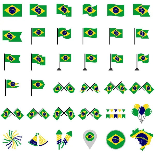 Brasilia Liput Kuvakesarja Brasilia Itsenäisyyspäivä Kuvake Asettaa Vektori Merkki Symboli — vektorikuva