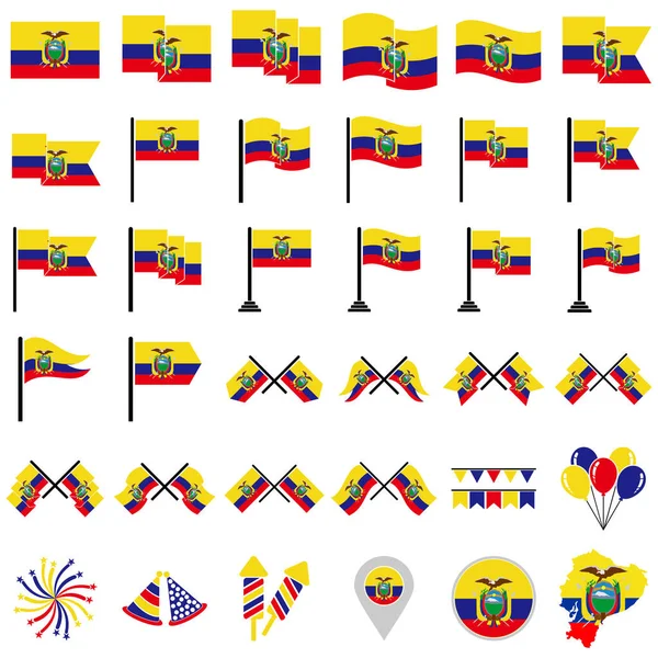 Ecuador Banderas Icono Conjunto Ecuador Independencia Día Icono Conjunto Vector — Archivo Imágenes Vectoriales