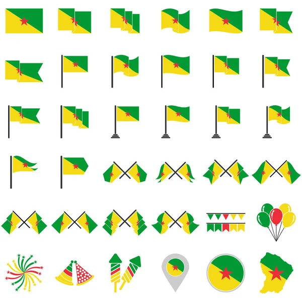 Guyana Francesa Banderas Icono Conjunto Guyana Francesa Día Independencia Icono — Vector de stock