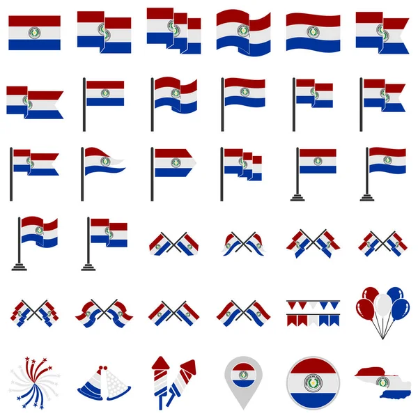 Conjunto Ícones Bandeiras Paraguai Ícone Dia Independência Paraguai Conjunto Símbolo — Vetor de Stock