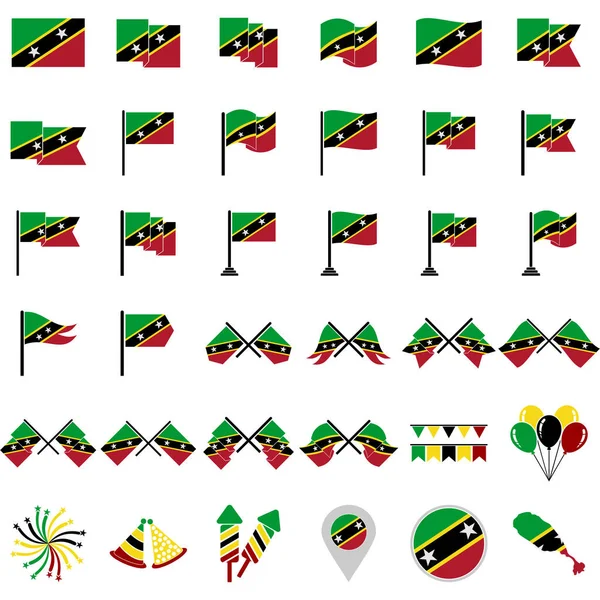 Conjunto Ícones Bandeiras Saint Kitts Ícone Dia Independência Saint Kitts — Vetor de Stock