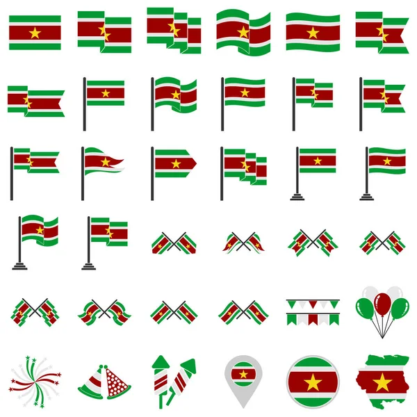 Surinam Banderas Icono Conjunto Surinam Independencia Día Icono Conjunto Vector — Vector de stock