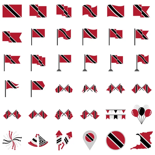 Conjunto Ícones Bandeiras Trinidad Ícone Dia Independência Trinidad Conjunto Símbolo — Vetor de Stock