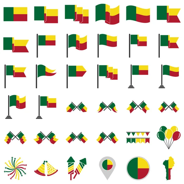 Benin Banderas Icono Conjunto Benin Día Independencia Icono Conjunto Símbolo — Vector de stock