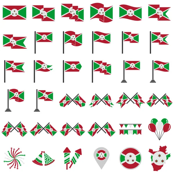 Conjunto Ícones Bandeiras Burundi Ícone Dia Independência Burundi Conjunto Símbolo — Vetor de Stock