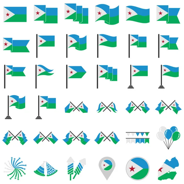 Dzsibuti Zászlók Ikon Készlet Dzsibuti Függetlenség Nap Ikon Set Vektor — Stock Vector