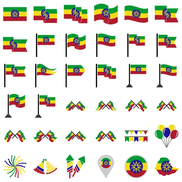 Etiópia Bandeiras Ícone Definido Etiópia Independência Dia Icn Conjunto Vetor — Vetor de Stock