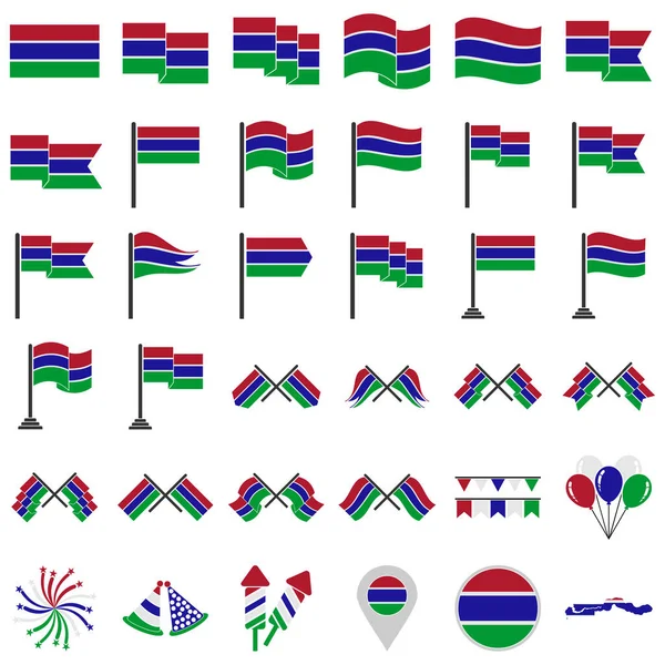 Conjunto Ícones Bandeiras Gâmbia Ícone Dia Independência Gâmbia Conjunto Símbolo — Vetor de Stock