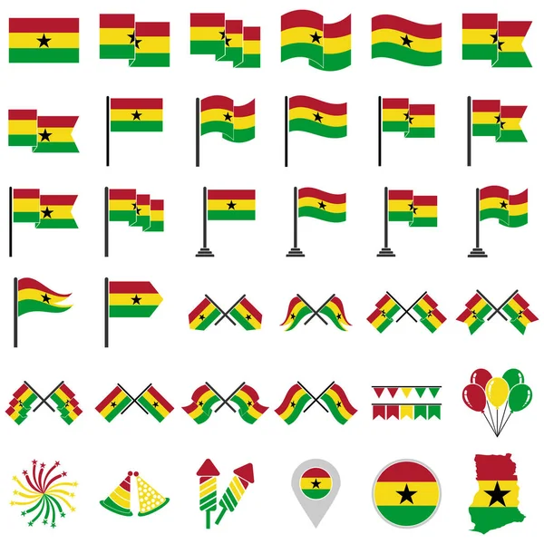 Ghana Banderas Icono Conjunto Ghana Día Independencia Icono Conjunto Vector — Vector de stock