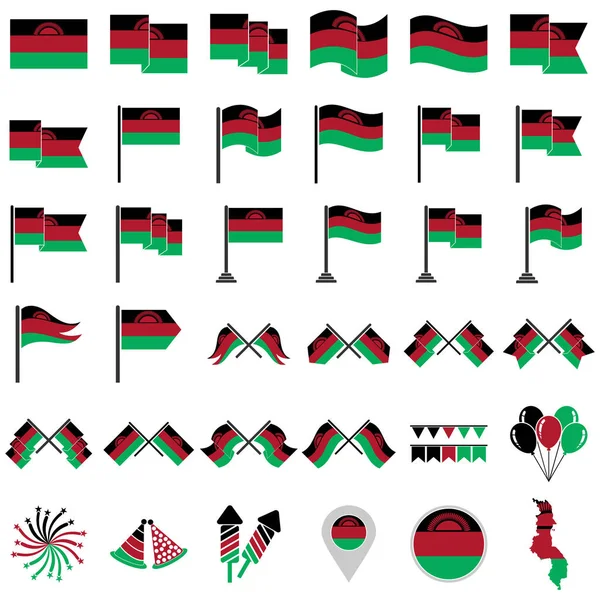 Banderas Malawi Conjunto Iconos Día Independencia Malawi Icono Conjunto Símbolo — Vector de stock