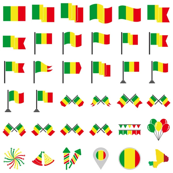 Banderas Malí Conjunto Iconos Día Independencia Malí Icono Conjunto Símbolo — Vector de stock
