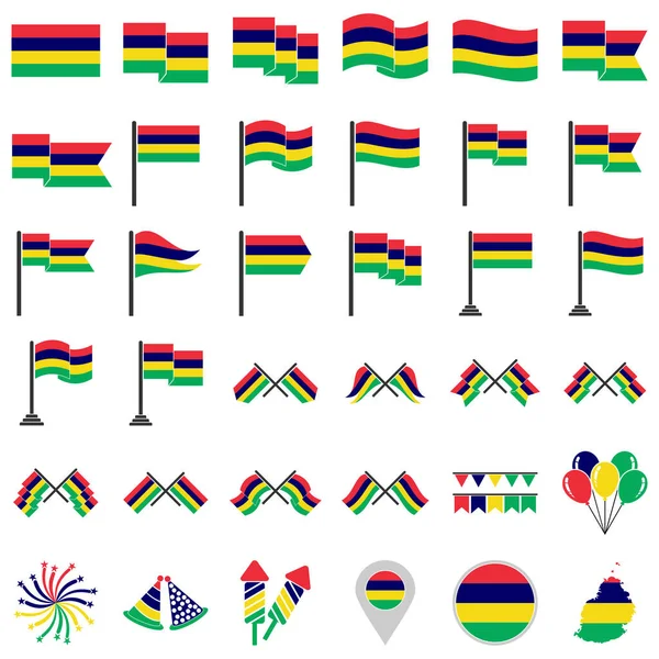 Mauritius Vlaggen Pictogram Set Mauritius Onafhankelijkheid Dag Pictogram Set Vector — Stockvector