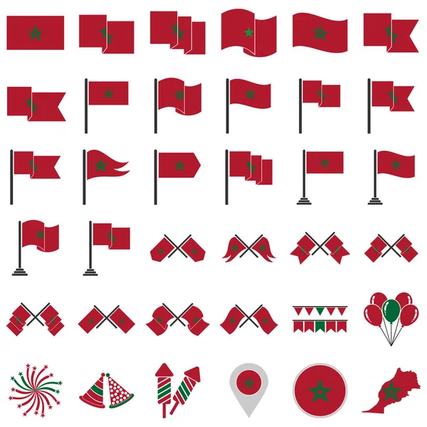 Marocko Flaggor Ikon Set Marocko Självständighet Dag Ikon Set Vektor — Stock vektor