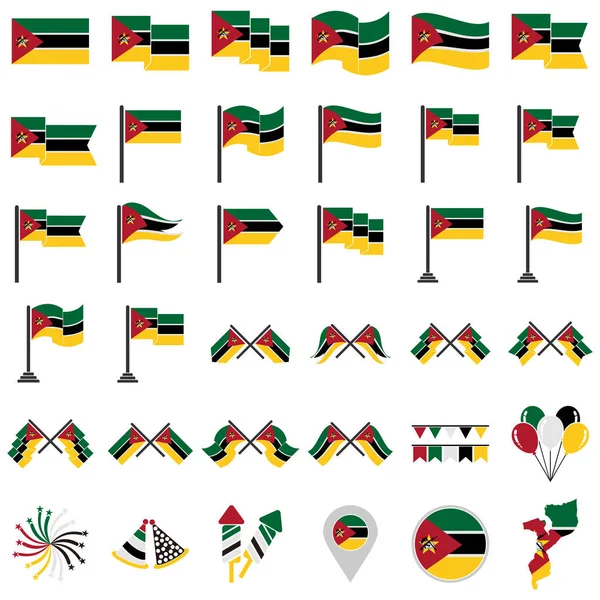 Mozambique Banderas Icono Conjunto Mozambique Independencia Día Icono Conjunto Vector — Vector de stock