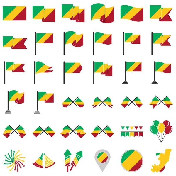 República Del Conjunto Iconos Banderas Congo República Del Símbolo Signo — Vector de stock