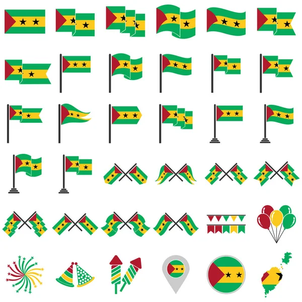 Sao Tome Banderas Icono Conjunto Sao Tome Independencia Día Icono — Vector de stock