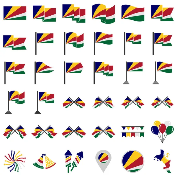 Seychellen Vlaggen Pictogram Set Seychellen Onafhankelijkheid Dag Pictogram Set Vector — Stockvector