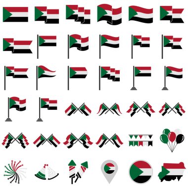 Sudan bayrak simgesi seti, Sudan bağımsızlık günü simgesi vektör işareti belirlendi