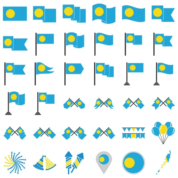 Palau Bayrak Simgesi Seti Palau Bağımsızlık Günü Simgesi Vektör Işareti Stok Vektör