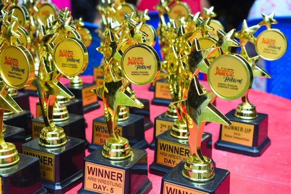 Table Full Trophies Distributed Winner Competition 5Th Jeevan Juice Festival — Stock Photo, Image