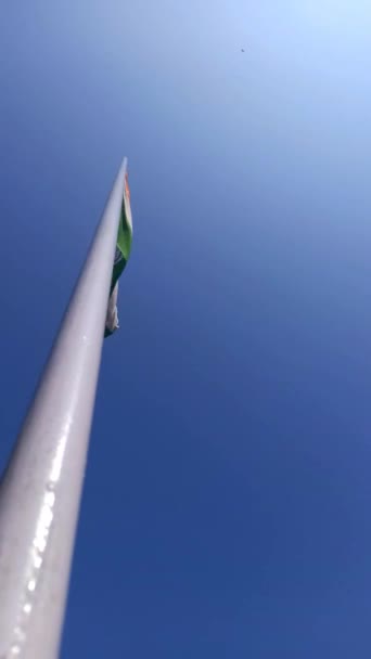 Flag India Viewed Bottom Flag Pole Hot Sunny Day — Stock videók