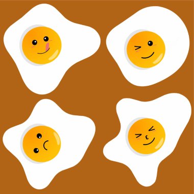 Cute happy and sad expression fried egg set. Vector cartoon character illustration. Breakfast, kids, food, morning, face expression, emoticon. Children, baby, kids egg concept.
