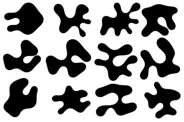 Big set of abstract liquid forms and fluid shapes, blobs element, black abstract blobs, irregular shapes, black ink, melted fluid shapes.