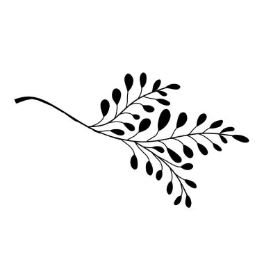 Black branch leaves silhouette vector illustration isolated on white background.