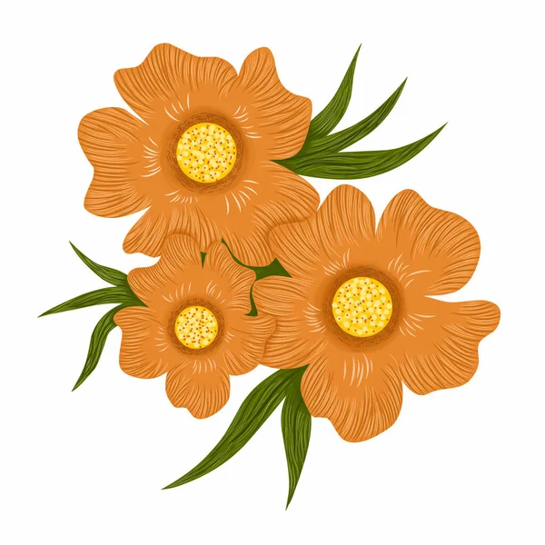 Ручная Работа Оранжевые Цветы Букет Изолирован Белом Фоне Векторная Иллюстрация — стоковый вектор