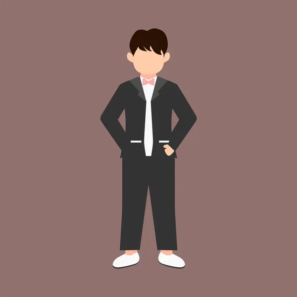 Handsome Groom Wearing Black Tuxedo Cartoon Style Faceless Illustration Vector — Stock Vector