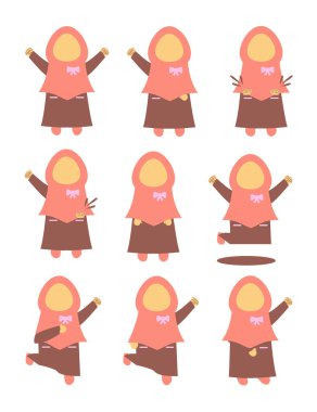 Mutlu Müslüman Kız İfadesi, Karikatür Tarzı. 