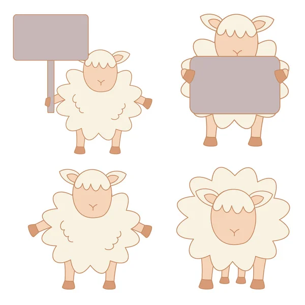 stock vector Sheep cartoon illustration set. Sheep holding blank board, cute and happy sheep vector illustration.