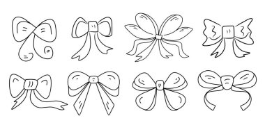 El çizimi yay çizgisi beyaz arka planda izole edilmiş. Dekoratif festival, etkinlik, doğum günü, düğün ya da kız dekorasyonu için mükemmel. Kutlama dekorasyonunun düz çizimi. 