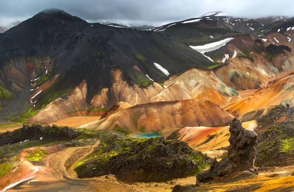 Landmannalaugar Egy Hely Fjallabak Természetvédelmi Területen Izland Felföldjein Laugahraun Lávamező — Stock Fotó