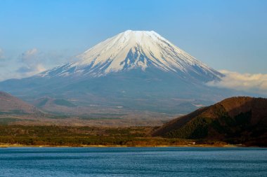 Fuji Dağı Japonya 'daki göle bakan bakış açısı