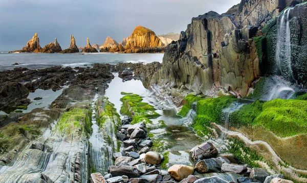 Nature Landscape Playa Del Silencio Asturias Spain 로열티 프리 스톡 이미지