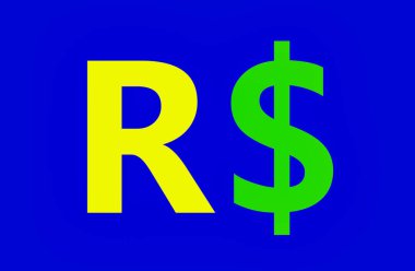 Brazilian currency symbol; Colors of the national flag of Brazil; Business concept; Illustration