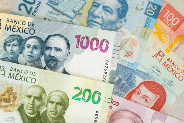 Meksykańskie Pieniądze Wszystkie Banknoty Pesos Tło Biznesowe Meksykańska Waluta — Zdjęcie stockowe