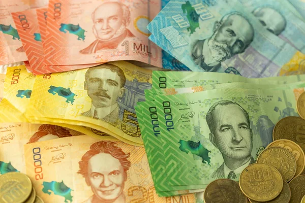 Коста Рика Деньги Много Банкнот Монет Ценности Коста Рика Валютный — стоковое фото