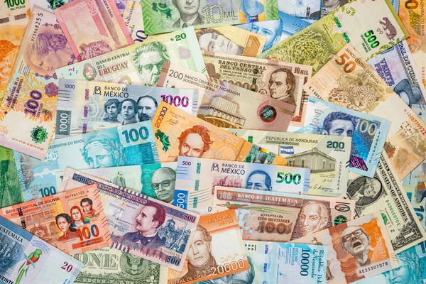 Деньги Стран Латинской Америки Высокая Деноминация Концепция Мировой Валюты Крупный — стоковое фото
