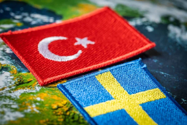 Flagi Turcji Szwecji Koncepcja Wzajemnych Stosunków Między Krajami Weto Turcji — Zdjęcie stockowe