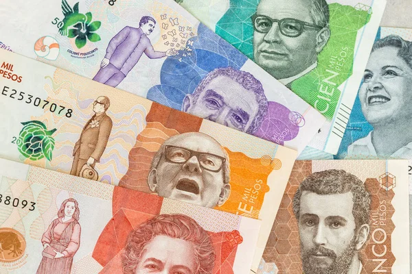 stock image Colombia money, all banknotes, close up, top view, Colombian pesos, business and finance concept