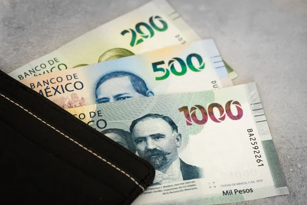 Meksykańskie Pieniądze 1000 500 200 Banknotów Peso Nominały Najwyższe Stylowy — Zdjęcie stockowe